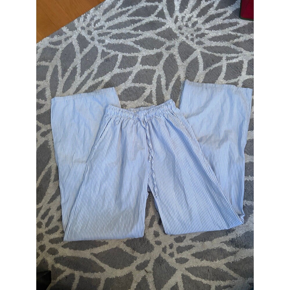 Blue and White Striped Subdued Coulisse Wide Leg Pants